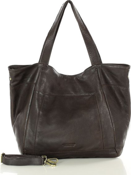 MARCO MAZZINI Tmavě hnědá velká dámská kožená shopper kabelka (Velikost ONE SIZE)