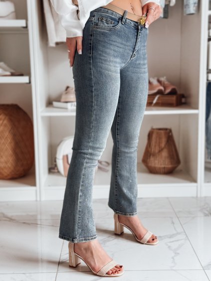 Modré dámské džíny do zvonu zdobené kamínky BLINKFIT