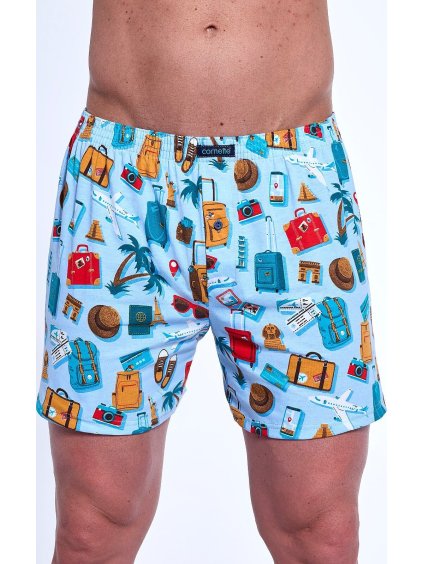 Světle modré pánské trenýrky s barevným potiskem Cornette Classic Plus (Velikost 3XL, Barva modrá)