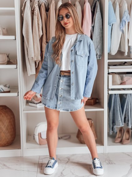 Dámská světle modrá oversize košilová bunda OVERBOR