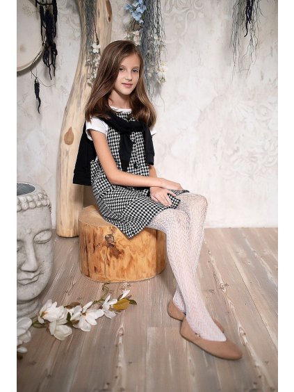 Bílé dívčí prolamované punčochy Knittex Zaria (Velikost 128/134, Barva bílá)