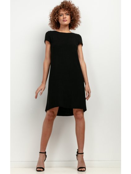Černé dámské lněné šaty se záhybem na zádech (Rozmiar 3XL)