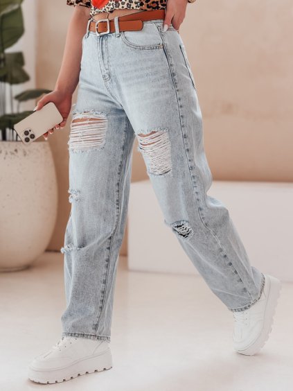 Dámské volné potrhané džíny s páskem BAGGINOVA