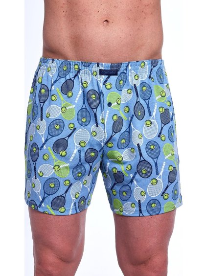 Pánské modré bavlněné trenýrky s tenisovým potiskem Cornette Classic Plus (Velikost 4XL, Barva modrá)