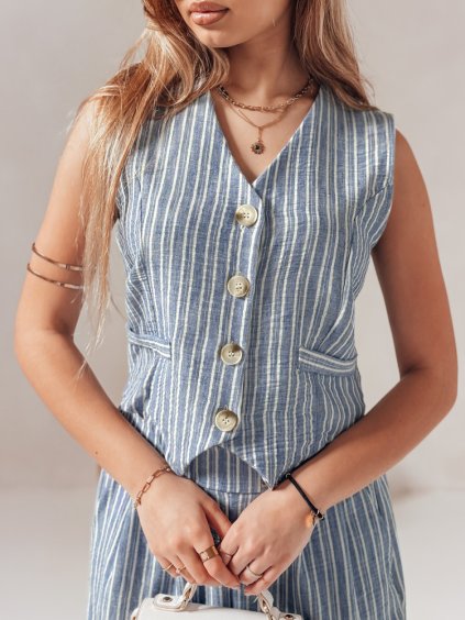 Světle modrá dámská pruhovaná elegantní vesta LINELIA