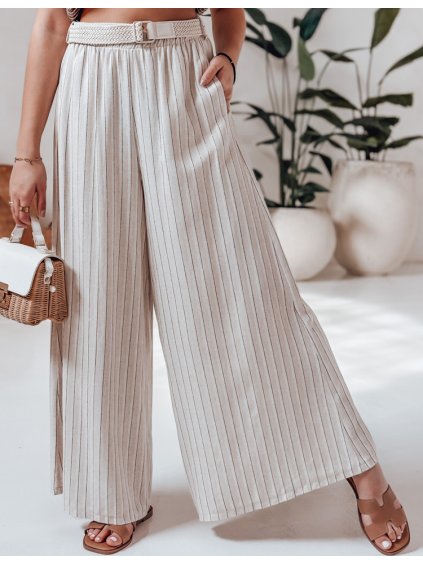 Béžové dámské pruhované viskózové kalhoty SUMMERLINE