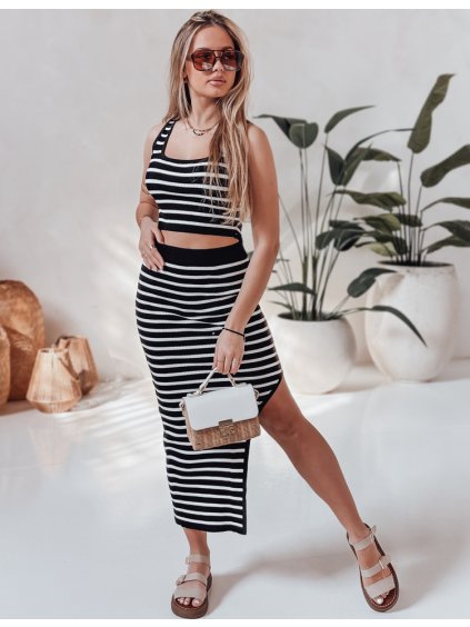 Bílo-černý žebrovaný dámský set s pruhovaným vzorem SUMMERSA