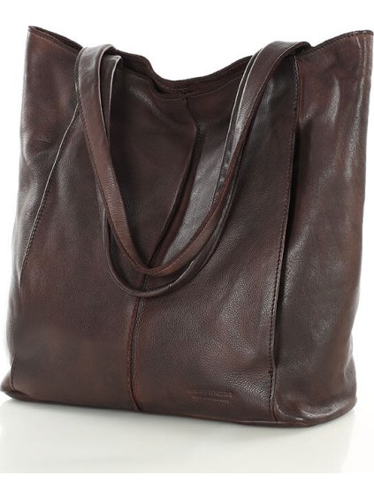 MARCO MAZZINI Tmavě hnědá kožená shopper kabelka (Velikost ONE SIZE)