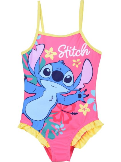 Růžové dívčí jednodílné plavky s ramínky Disney Stitch (Velikost 98)