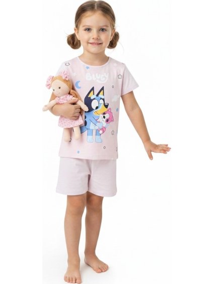 Světle růžové dětské krátké pyžamo Bluey
