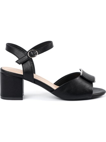 Černé dámské sandály s dekorativním překladem na špičce, podpatek 6,5 cm