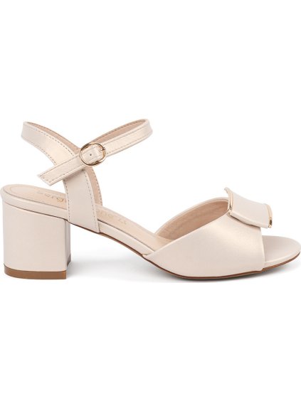 Světle béžové dámské sandály s dekorativním překladem na špičce, podpatek 6,5 cm