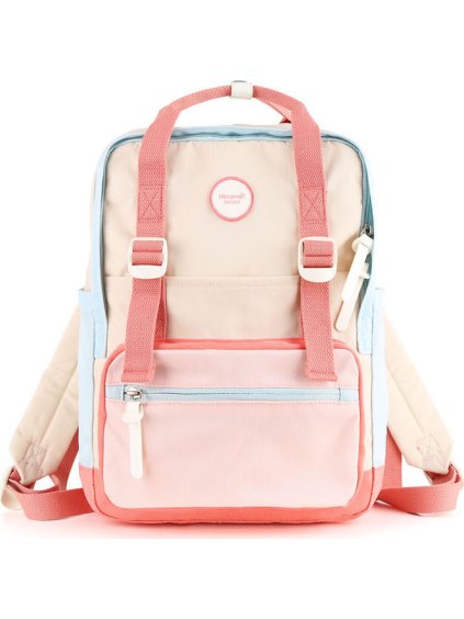 Himawari Béžovo-modro-růžový dámský městský batoh se zapínáním na zip