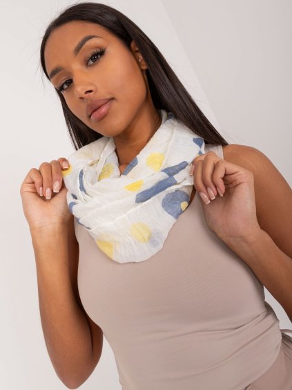 Smetanový šátek s puntíky -tmavě modrá-žlutá