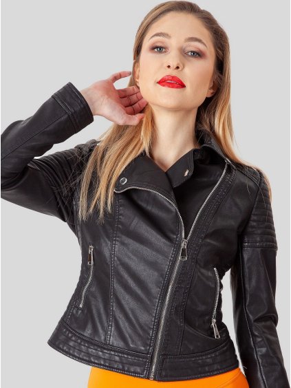 Krátká dámská černá koženková bunda