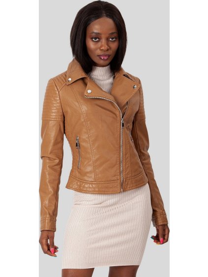 Krátká dámská světle hnědá koženková bunda