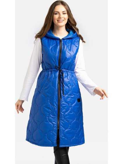 Lehká modrá prošívaná dámská vesta se stahovacími šňůrkami