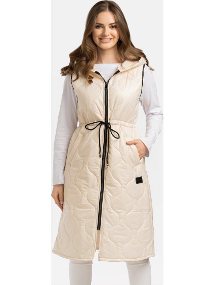 Lehká smetanová prošívaná dámská vesta se stahovacími šňůrkami