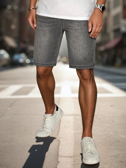 Šedé pánské džínové kraťasy s elastickým pasem