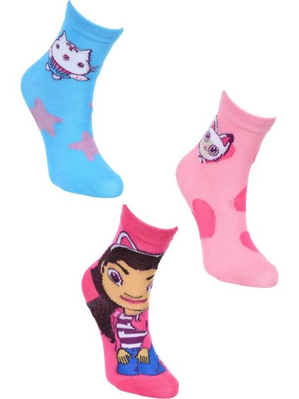 3 páry bavlněných dívčích ponožek Gabi Dollhouse - růžová/modrá