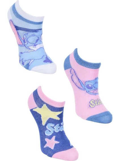 Set 3 párů dívčích kotníkových ponožek Lilo a Stitch - modrá/růžová