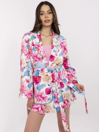 Růžový dámský květinový set blejzru a sukně se všitými kraťasy (Velikost ONE SIZE)