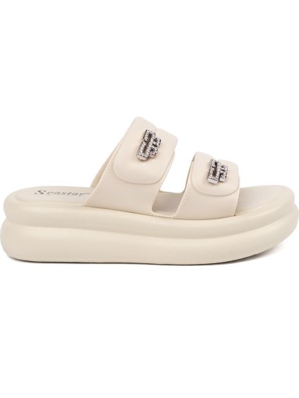 Světle béžové dámské nazouváky na platformě