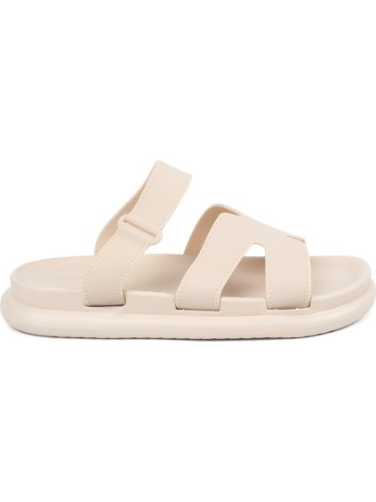 Světle béžové dámské nazouváky na ploché podrážce