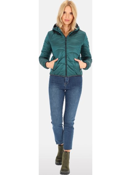 Smaragdová dámská krátká přechodová bunda s prošíváním