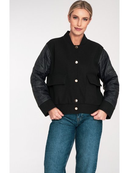 Černý dámský bomber s prošívanými rukávy