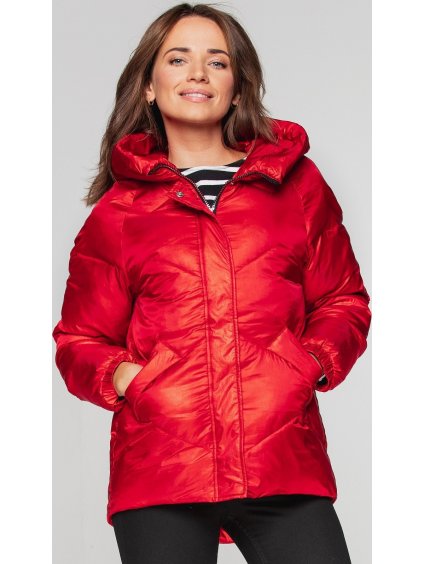 Červená dámská přechodová prošívaná bunda se srdíčkem na zádech