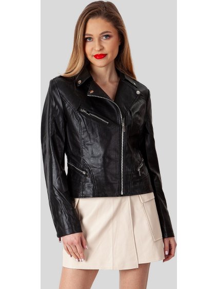 Černá dámská koženková bunda se zipy *