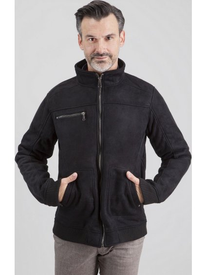 Černá pánská semišová bunda se zapínáním na zip