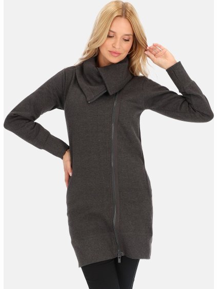 Tmavě šedý dámský pletený kabát na zip