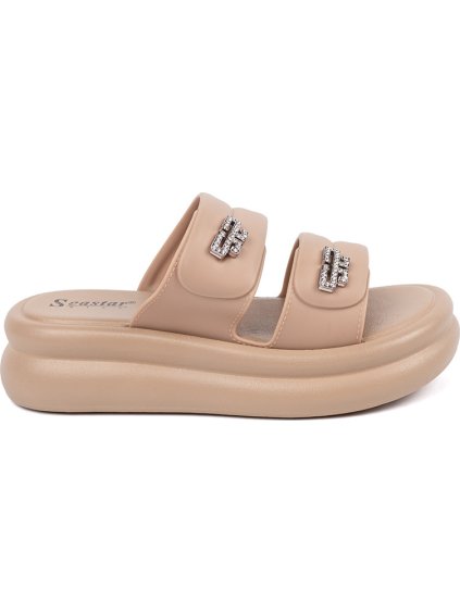 Béžové dámské nazouváky na platformě