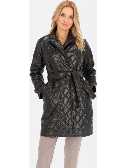 (Vel. 3XL) Dámský prošívaný černý přechodový kabát