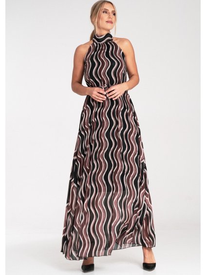 Dámské vzorované maxi šaty s odhalenými rameny