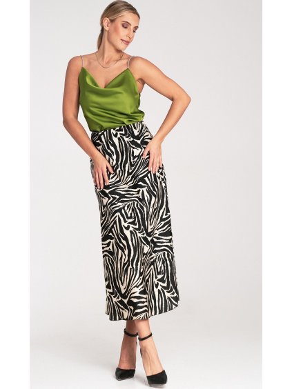 Smetanovo-černá dámská midi sukně se zvířecím vzorem