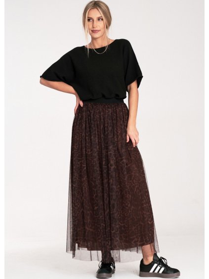 Hnědá dámská vzorovaná midi sukně