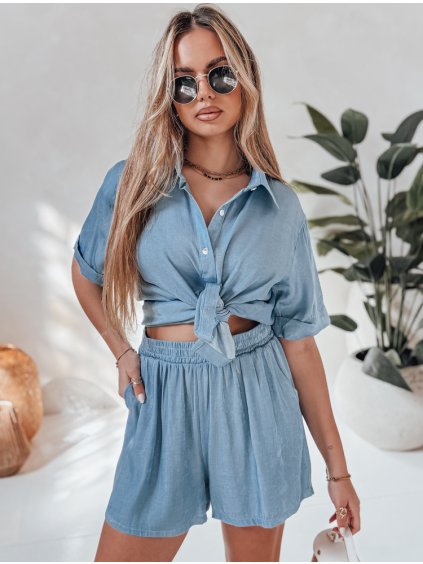 Světle modrý dámský lněný komplet LINEN LOVE
