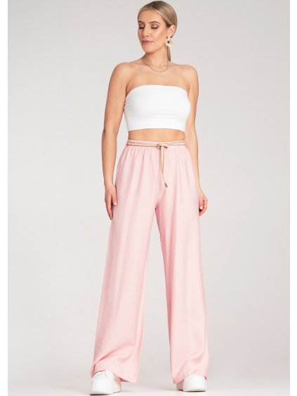 Světle růžové dámské viskózové boho kalhoty s elastickým pasem