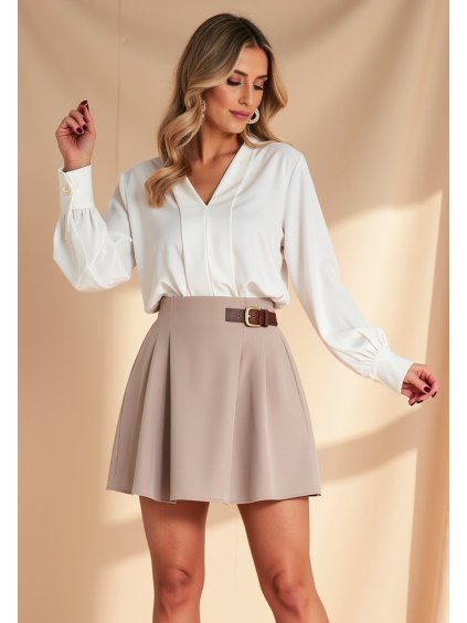 Béžová dámská mini sukně s boční přezkou