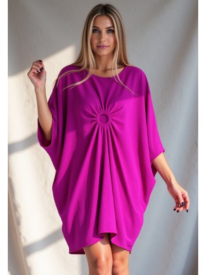 Fuchsiové dámské volné asymetrické šaty