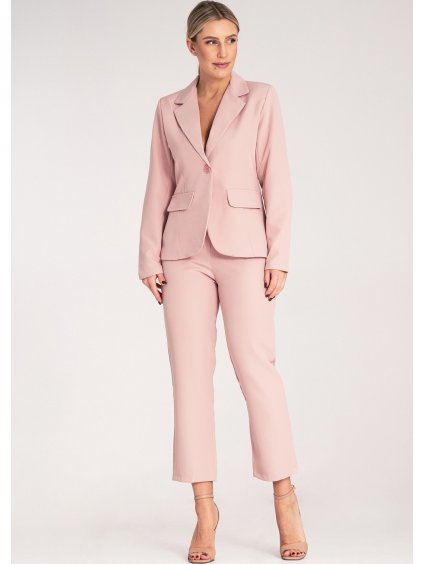 Dámský růžový elegantní komplet se sakem a kalhotami