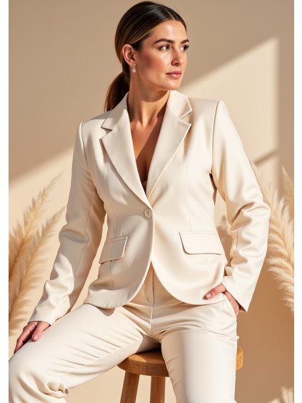 Dámský světle béžový elegantní komplet se sakem a kalhotami