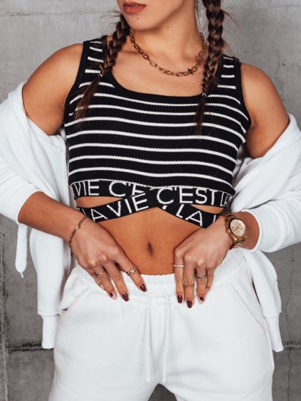 Bílo-černý dámský pruhovaný crop top s viskózou LA VIE CEST
