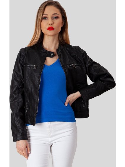 Černá dámská krátká koženková bunda