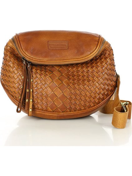MARCO MAZZINI Kožená pletená crossbody - světle hnědá (Velikost ONE SIZE)
