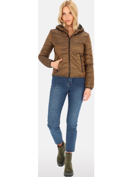 Měděno-zlatá dámská krátká přechodová bunda s prošíváním