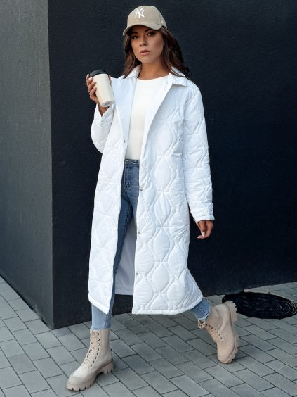 (Vel. XL) Bílý dámský dlouhý prošívaný kabátek TRENDIFY